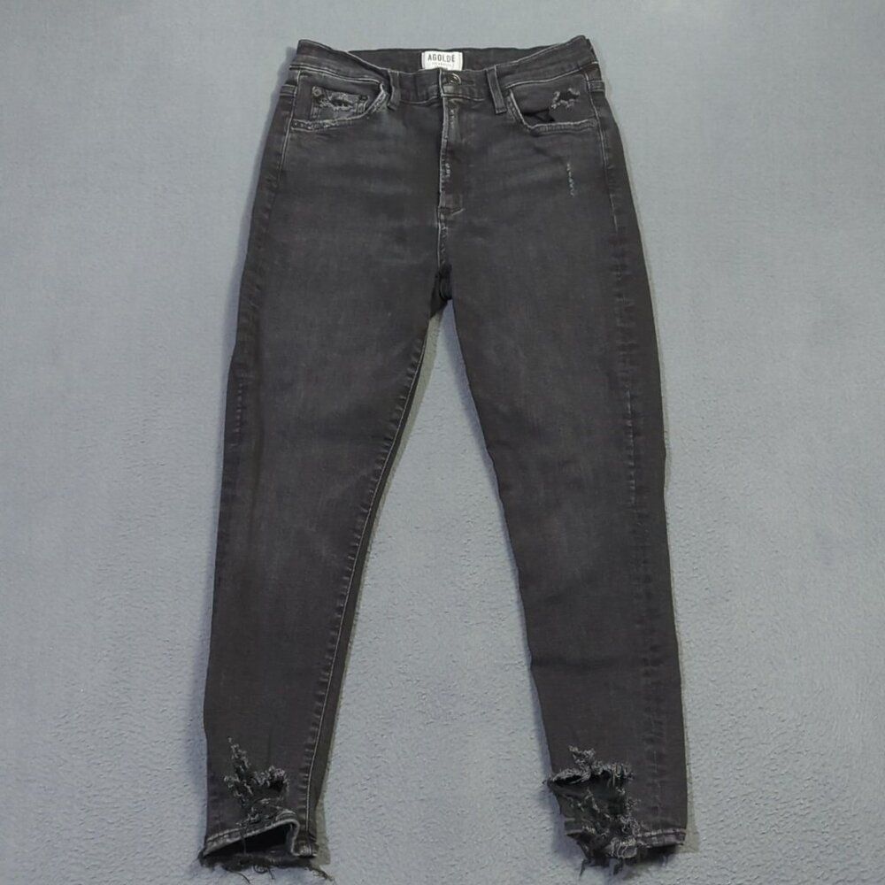 Agolde Jeans Women's 31 Black Sophie Skinny Crop Distressed Stretch Waist